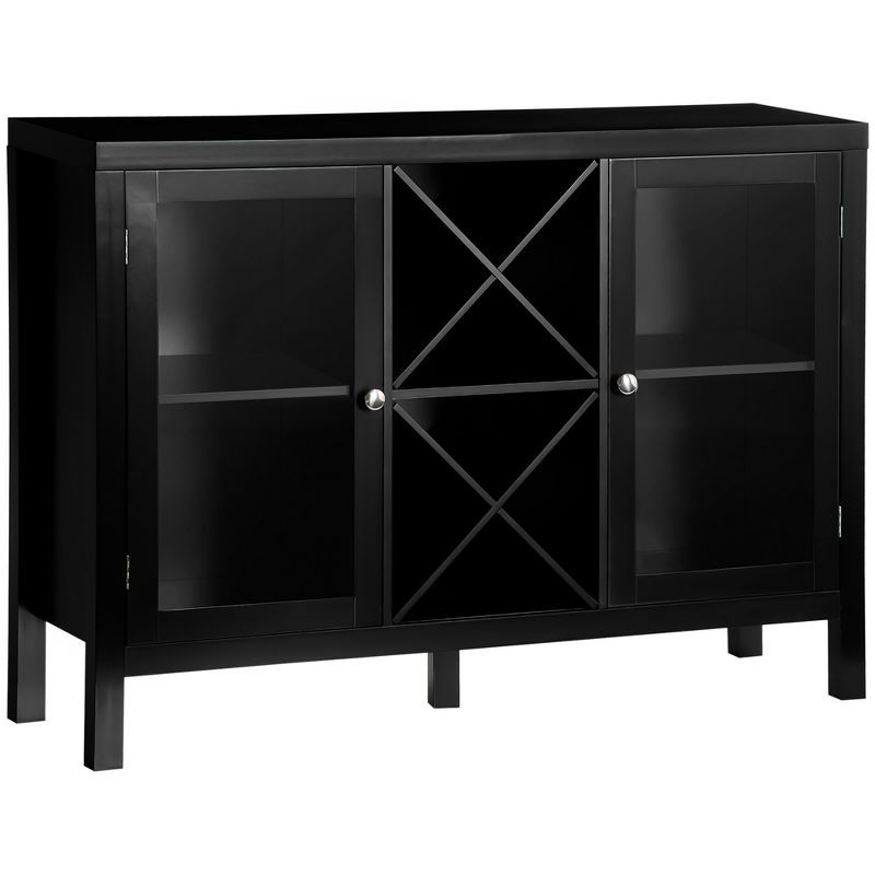 Black Glass Door Kitchen Sideboard with Wine Rack