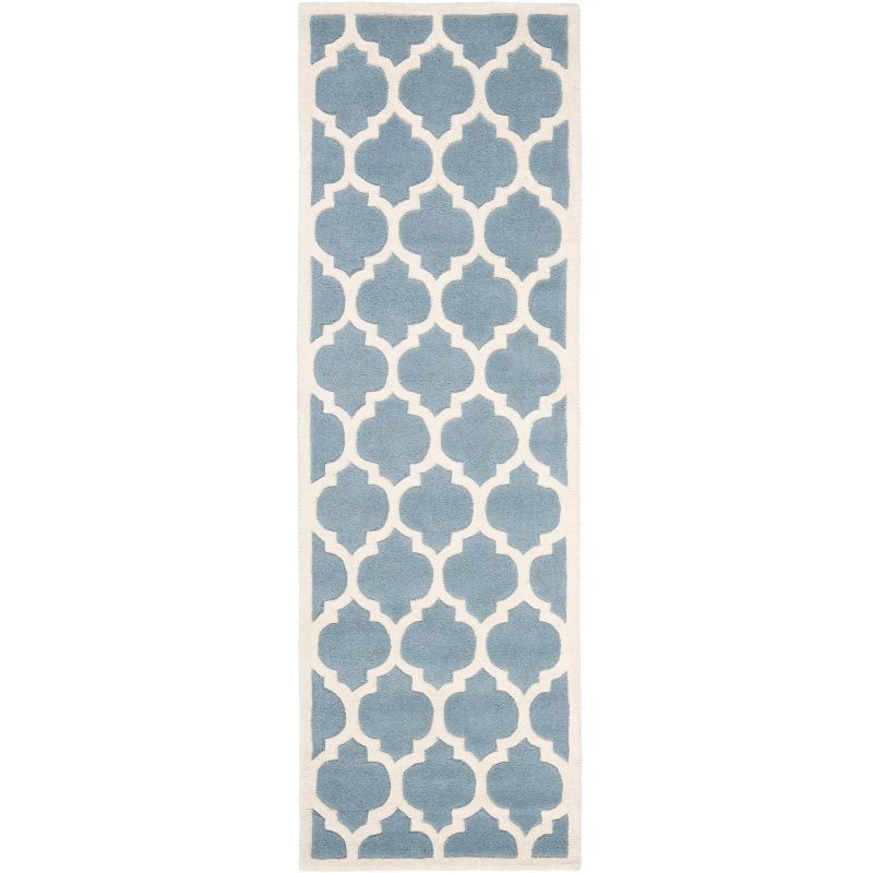 Ivory Blue Elegance Hand-Tufted Wool Area Rug - 27"x11"