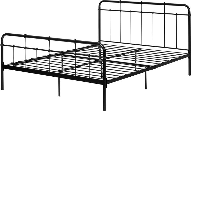 Queen Black Metal Frame Bed with Headboard and Slats