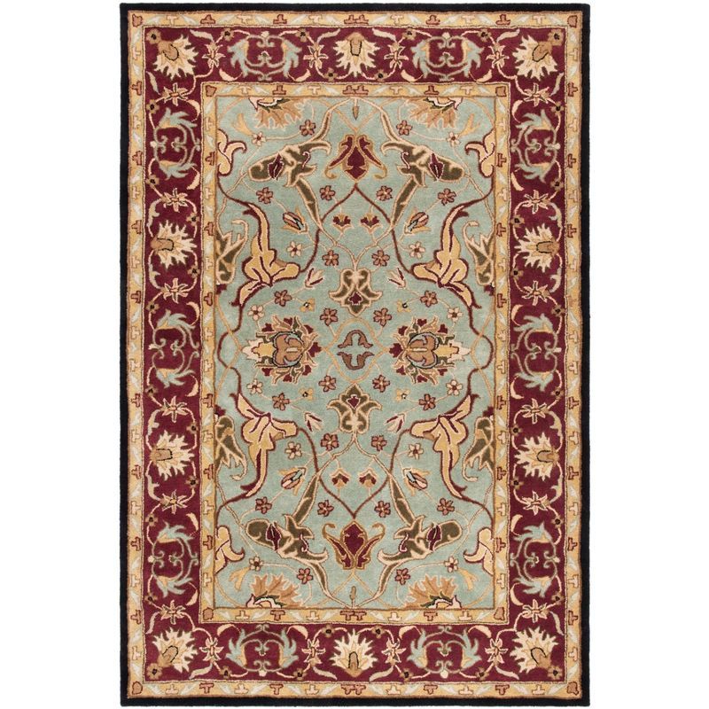 Hand-Tufted Light Blue and Red Wool Area Rug, 5' x 8'