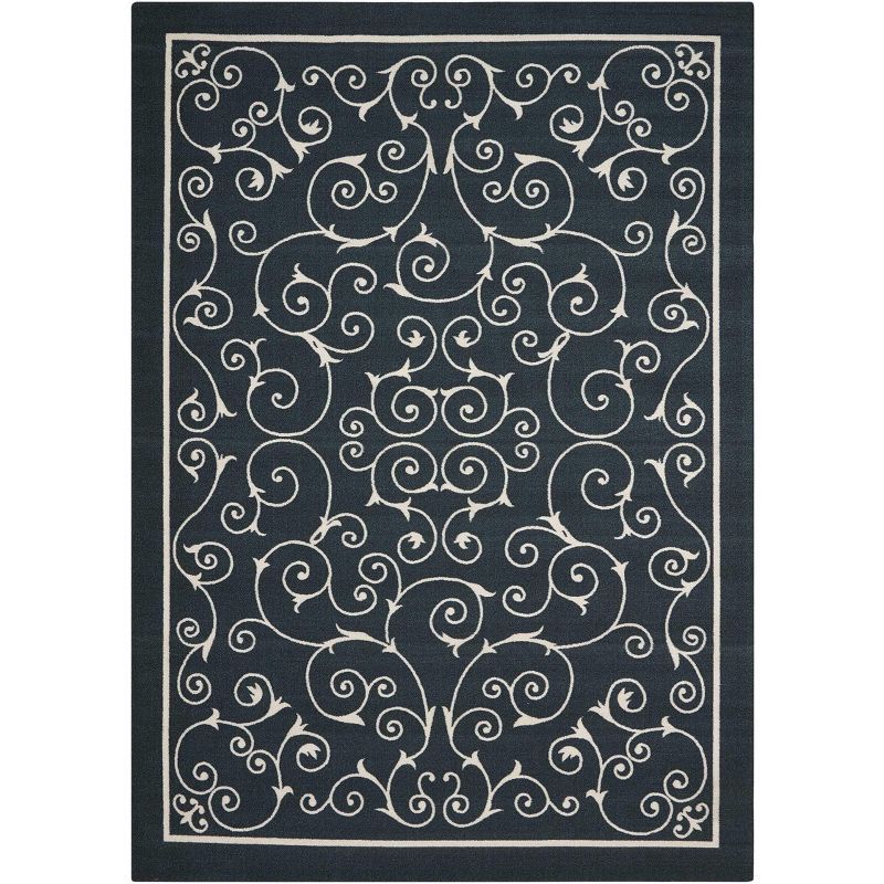 Classic Black Floral 5' x 7' Synthetic Indoor/Outdoor Area Rug