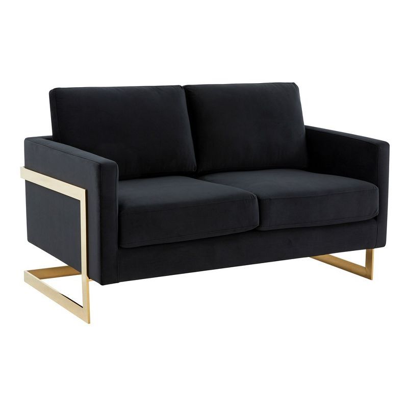 Midnight Black Velvet Loveseat with Gold Metal Frame