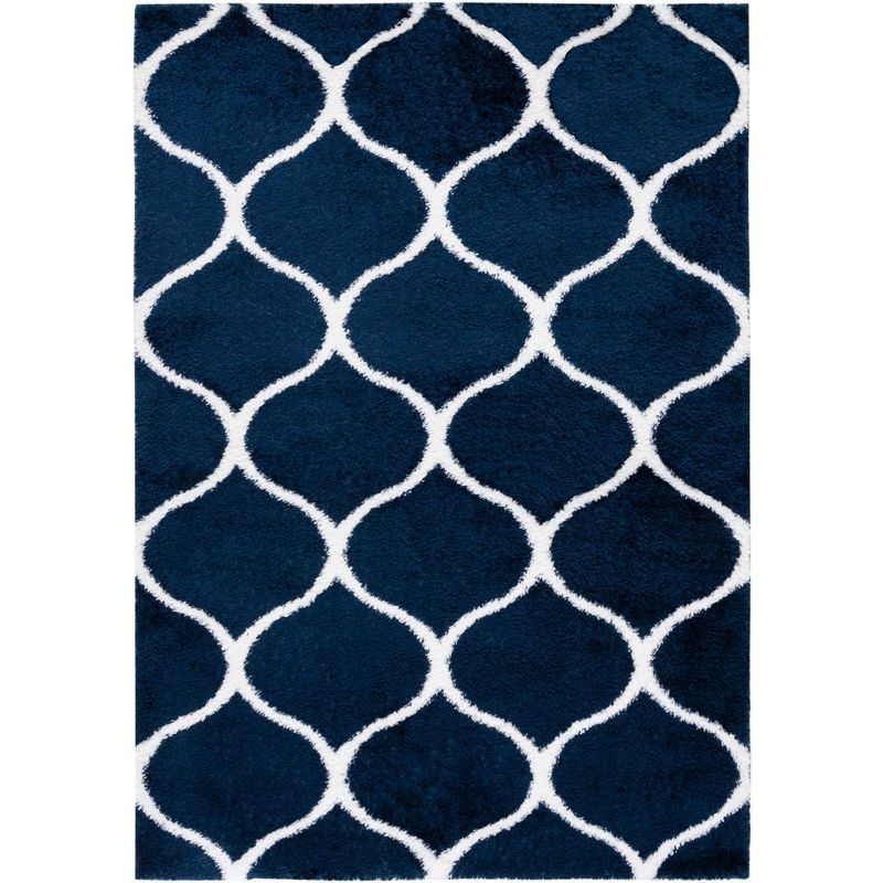 Tahoe Blue and White Geometric Shag Area Rug, 6'7" x 8'7"