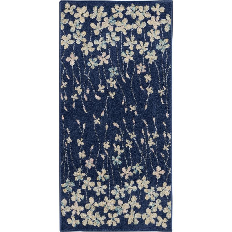 Navy Floral Whisper Rectangular Viscose 2' x 4' Area Rug