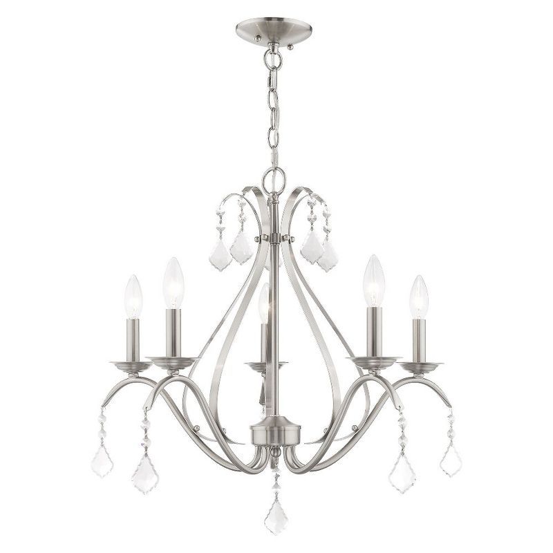 Brushed Nickel 5-Light Chandelier with Clear Crystals