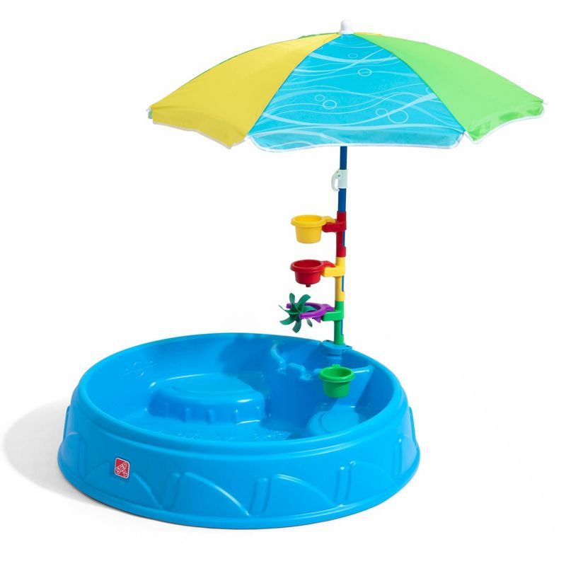 Blue Round Kiddie Pool with Umbrella and Toys