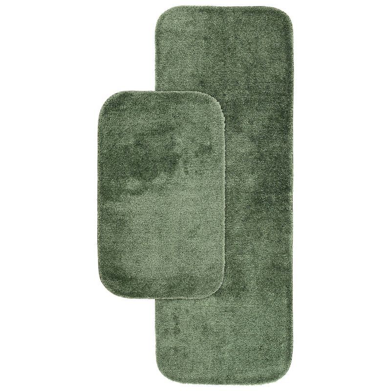 Deep Fern Nylon Washable 2-Piece Bathroom Rug Set with Latex Backing