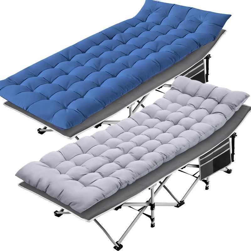 Vebreda 75'' Blue and Gray Nylon Folding Camping Cot with Mattress