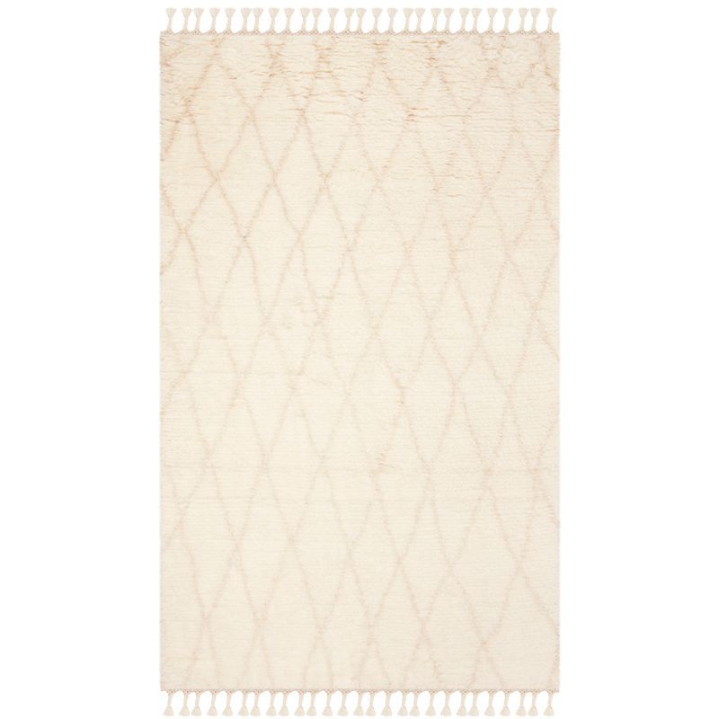 Ivory Hand-Tufted Wool Shag Area Rug - 5' x 8'