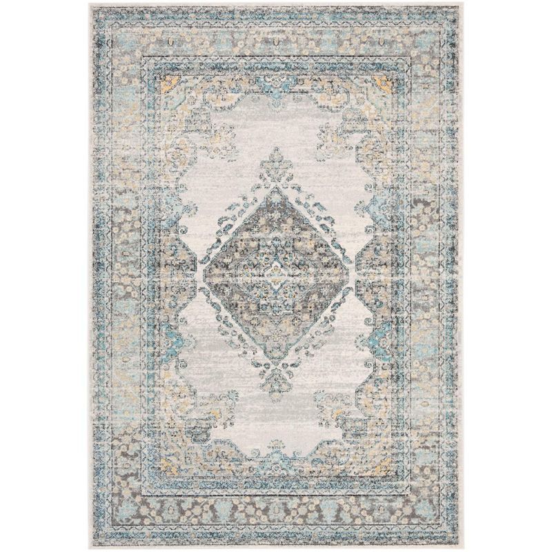 Grey and Blue Synthetic Reversible Oriental Area Rug