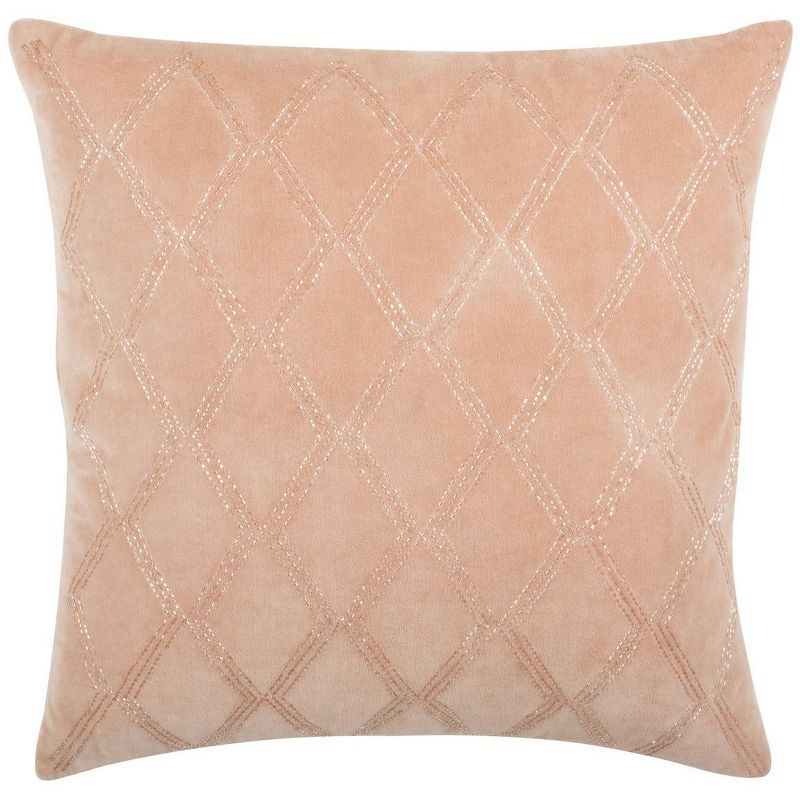 Blush Pink Embroidered Velvet Square Throw Pillow