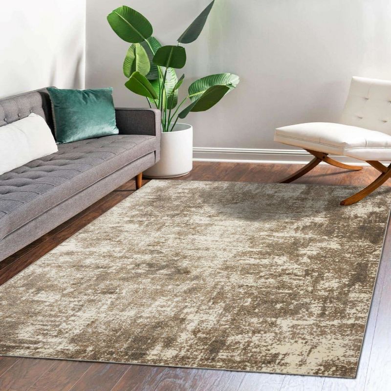 Beige Abstract Synthetic 2' x 7' Area Rug