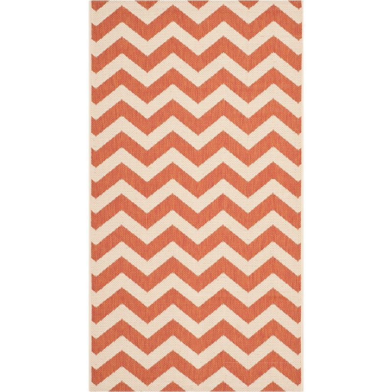 Terracotta and Beige Chevron Indoor/Outdoor Rug