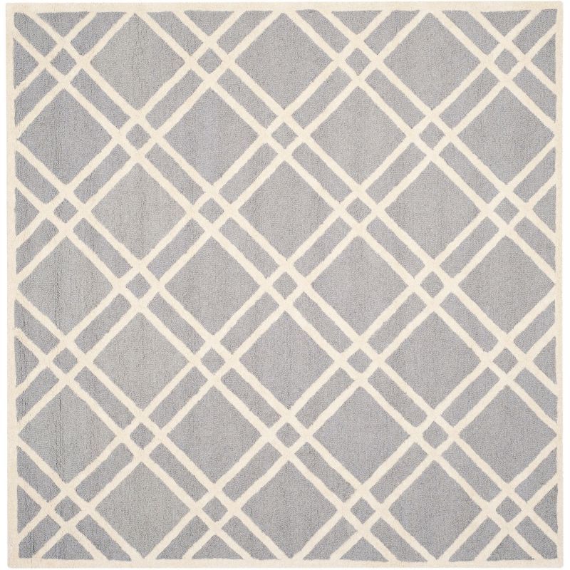 Silver and Ivory Hand-Tufted Wool Geometric 6' x 6' Rug