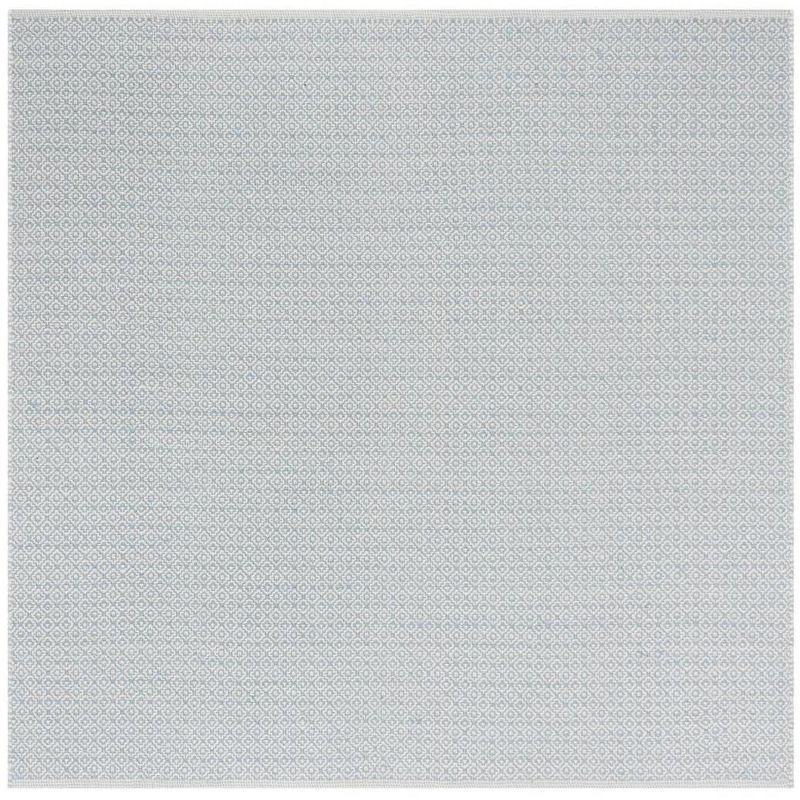 Coastal Charm Off-White and Light Blue Hand-Woven Cotton Area Rug - 6' Square