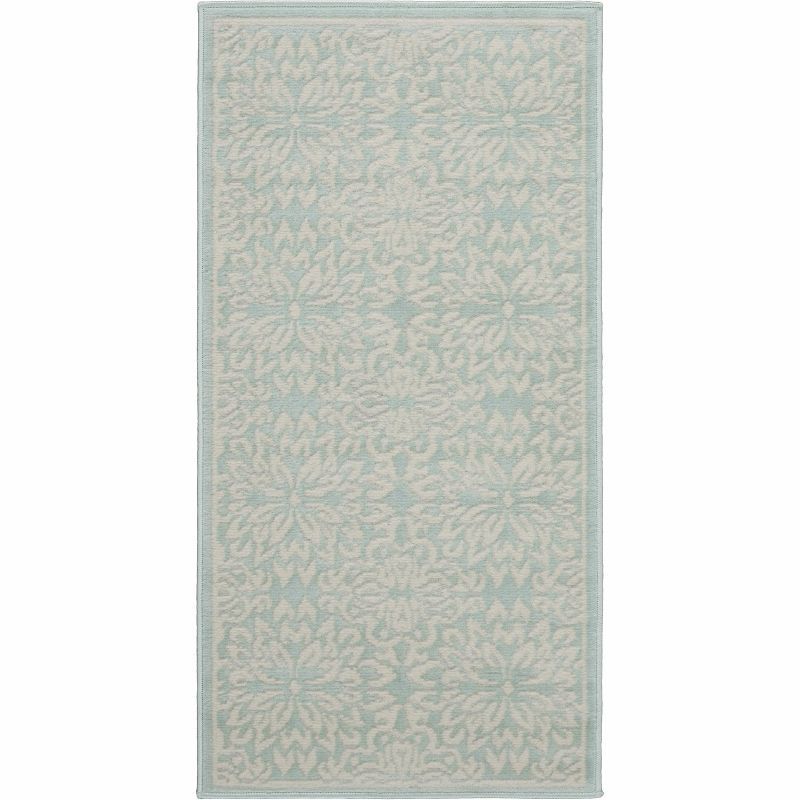 Ivory & Green Floral Synthetic 2' x 4' Easy-Care Rug