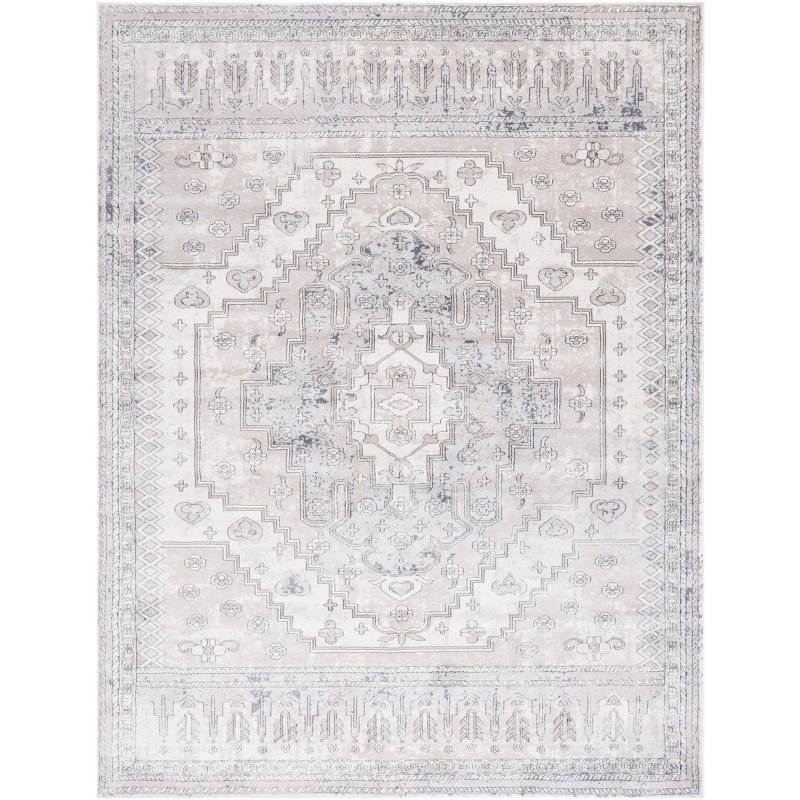 Ivory and Gray Synthetic Non-Slip Area Rug 8' x 10'