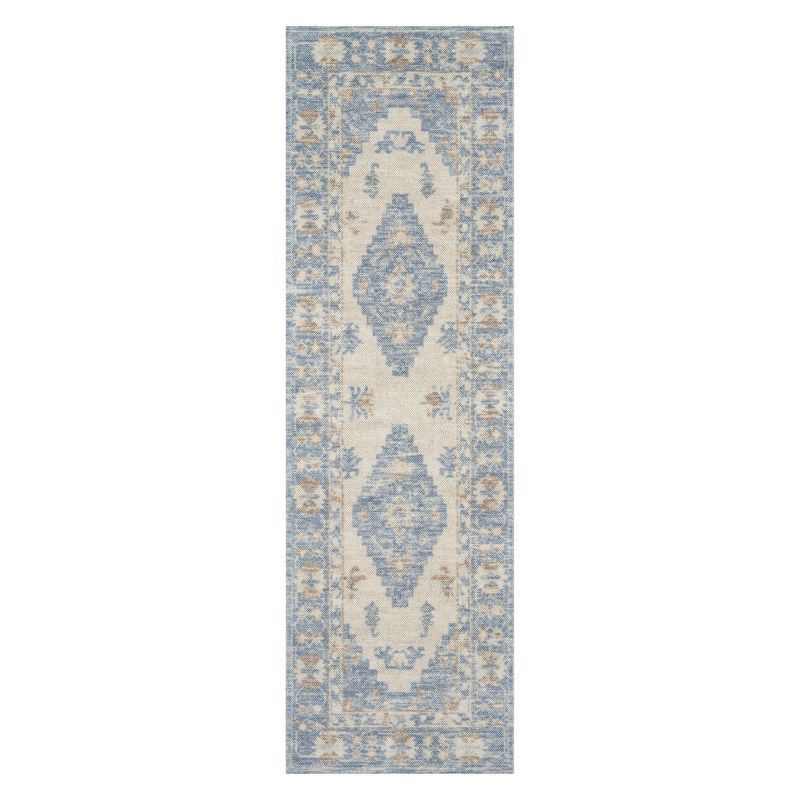 Anatolia Blue and Beige Wool Runner Rug