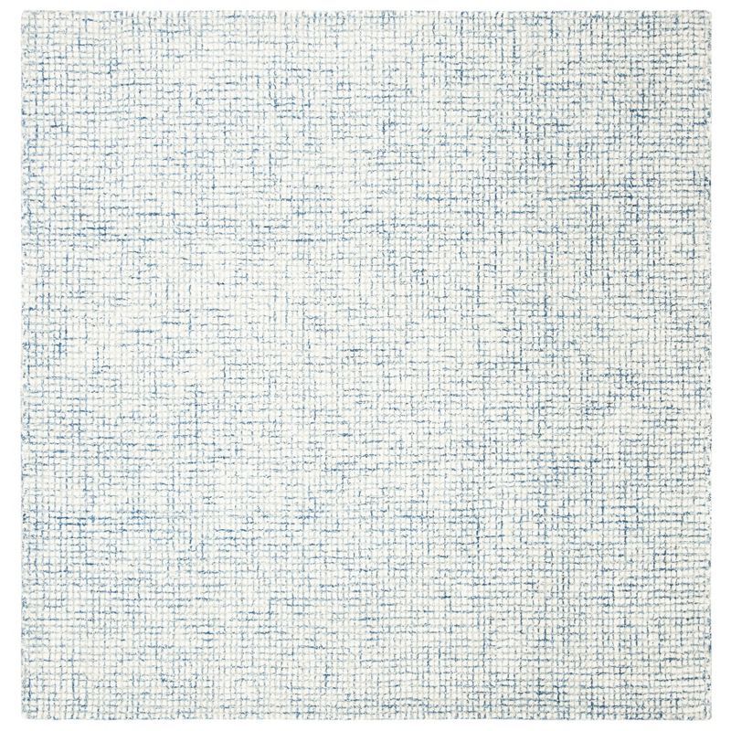 Handmade Abstract Blue Wool Square Tufted Rug - 4' x 4'