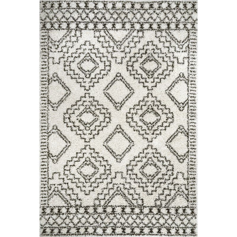 Off-White Moroccan Geometric Shag Area Rug 4' x 6'