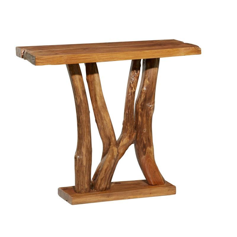 Teakwood Live Edge Console Table with Storage, 35" Brown