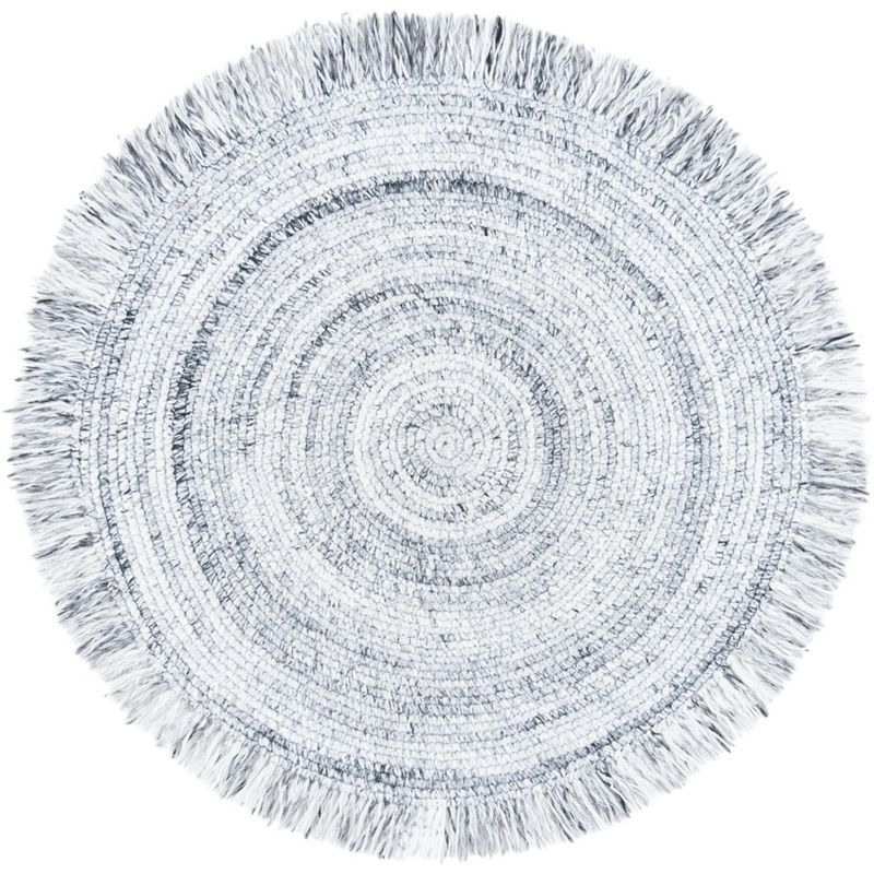 Light Grey Round Braided Reversible Synthetic Area Rug