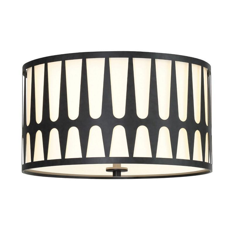 Royston 3-Light Black Drum Pendant with White Silk Shade