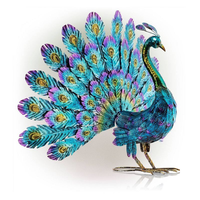 Vibrant Multicolor Metal Peacock Lawn Decoration, 32"