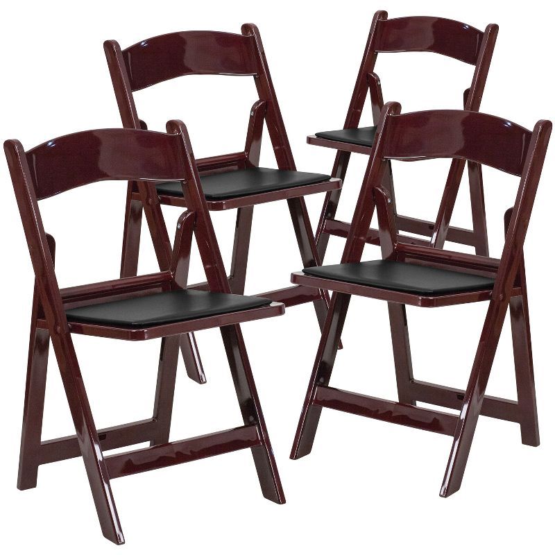 Red Mahogany Resin Folding Chair with Black Vinyl Seat - 4 Pack