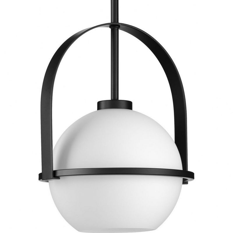 Matte Black Globe Pendant with Opal Glass Shade