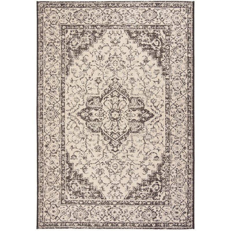 Creme and Brown Rectangular Stain-Resistant Synthetic Rug, 3' x 5'