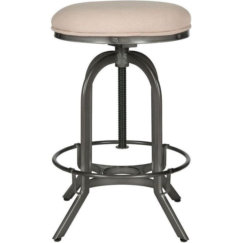 Transitional Beige and Black Adjustable Swivel Stool with Wood and Metal