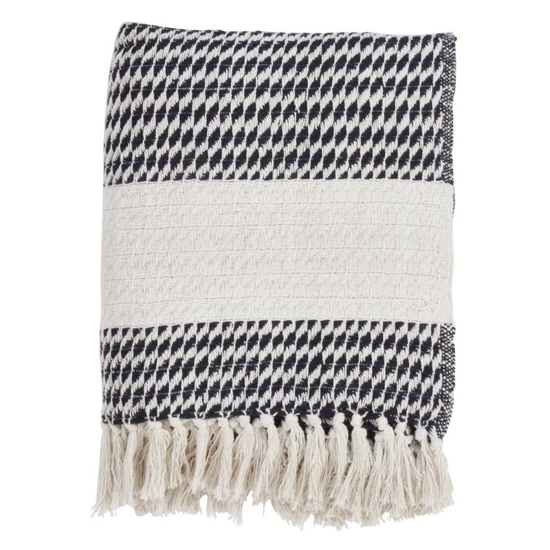 50" x 60" Multicolor Cotton Geometric Throw Blanket with Fringe