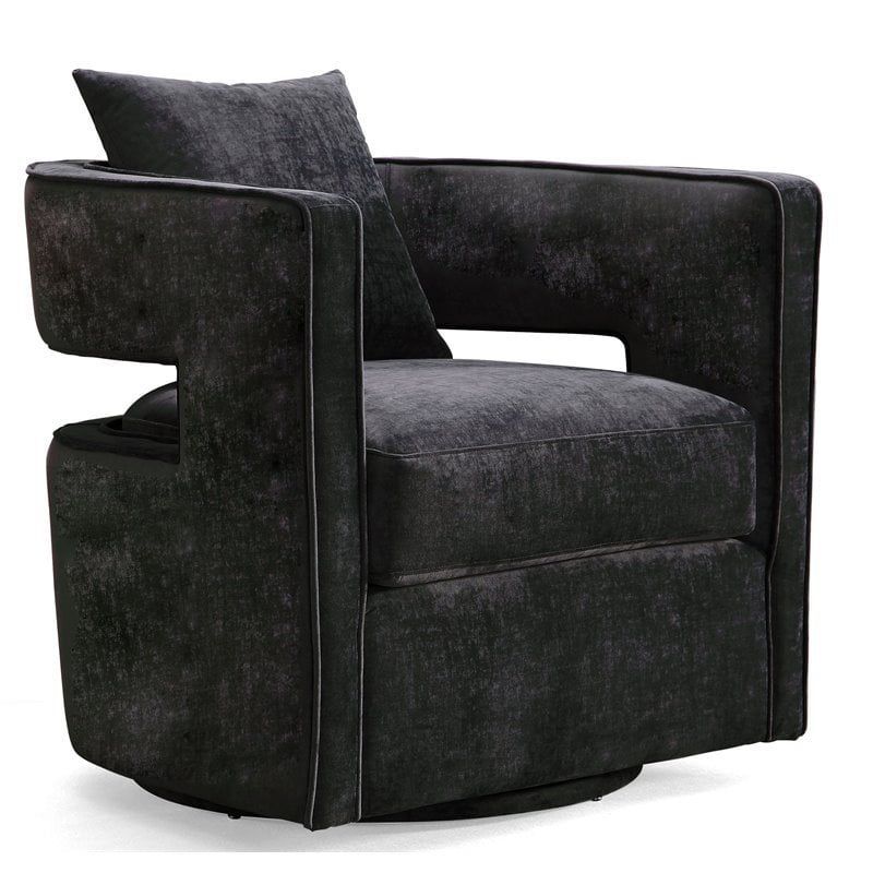 30'' Contemporary Black Velvet Swivel Accent Chair