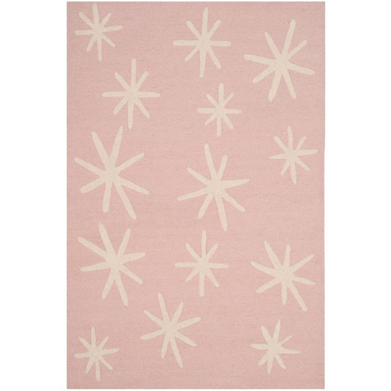 Ivory and Pink Hand-Tufted Wool Kids Rug 4' x 6'