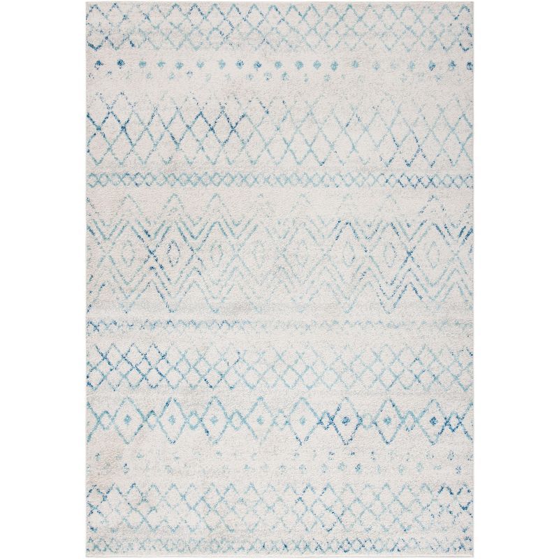 Ivory and Aqua Hand-Knotted Synthetic Square Area Rug