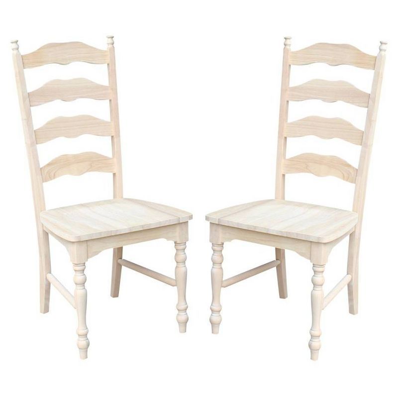 Set of Two White Wood Ladderback Dining Chairs