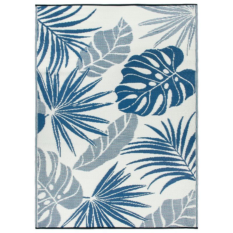 Blue Floral Reversible Synthetic 5' x 7' Outdoor Rug