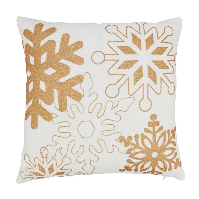 Gold Snowflakes Square Down Filled Throw Pillow, 18"