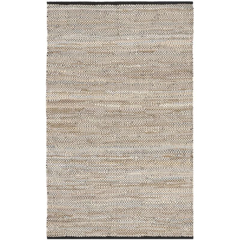 Beige Handmade Flat Woven Cowhide Leather Accent Rug, 2' x 3'