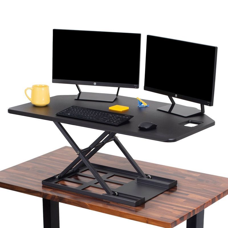 Black Steel 42" Standing Desk Converter with Pneumatic Lift