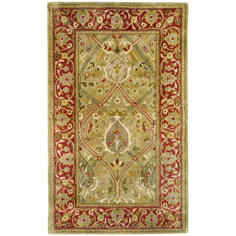 Hand-Tufted Light Green and Rust Wool Area Rug, 3' x 5'