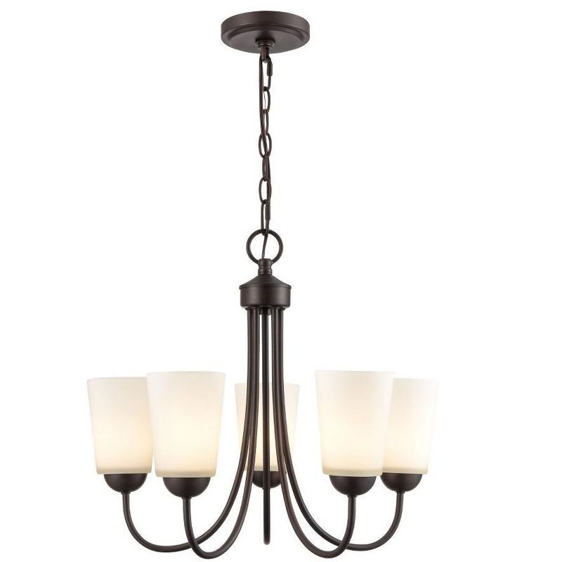 Ivey Lake Rubbed Bronze 5-Light Chandelier with Etched Glass