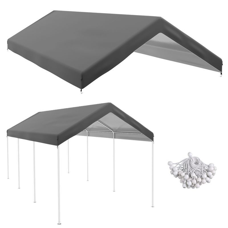 Dark Gray Polyethylene Carport Canopy Replacement Cover with Bungee Cords