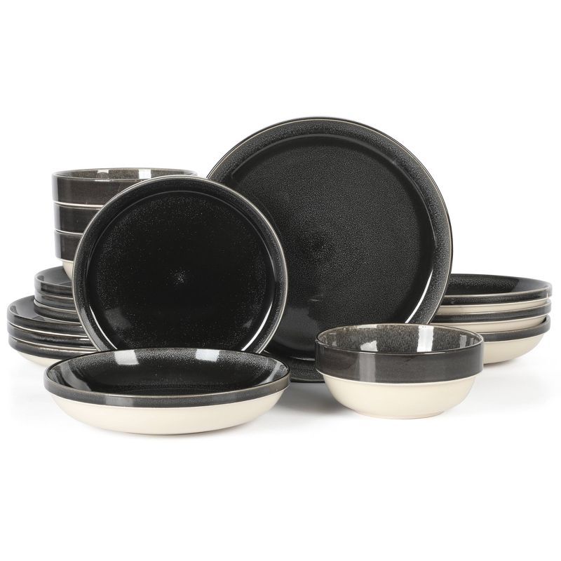 SKE Banquette Glossy Black Ceramic 16-Piece Dinnerware Set