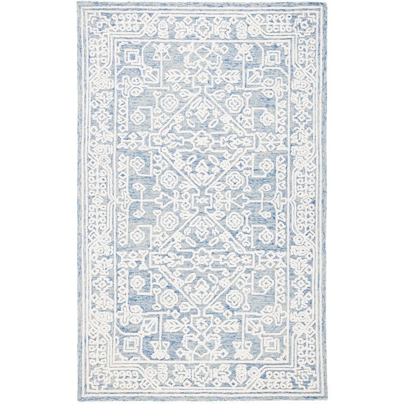 Blue and Ivory Hand-Tufted Wool Area Rug 5' x 8'