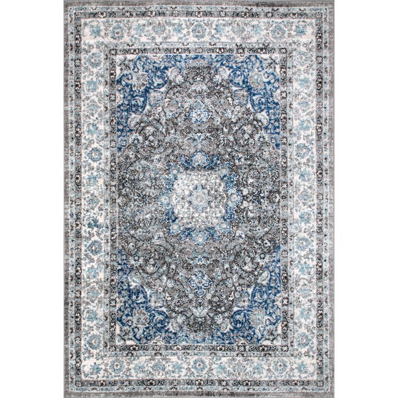 Reversible Dark Gray Synthetic 4'x6' Persian-Inspired Area Rug