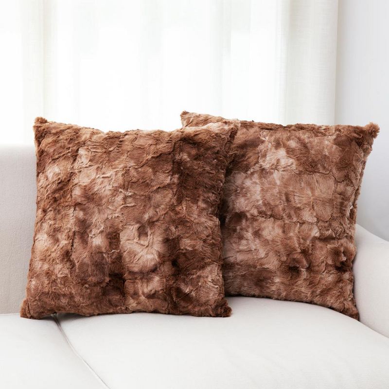 Set of 2 Brown Faux Fur 18" Throw Pillows