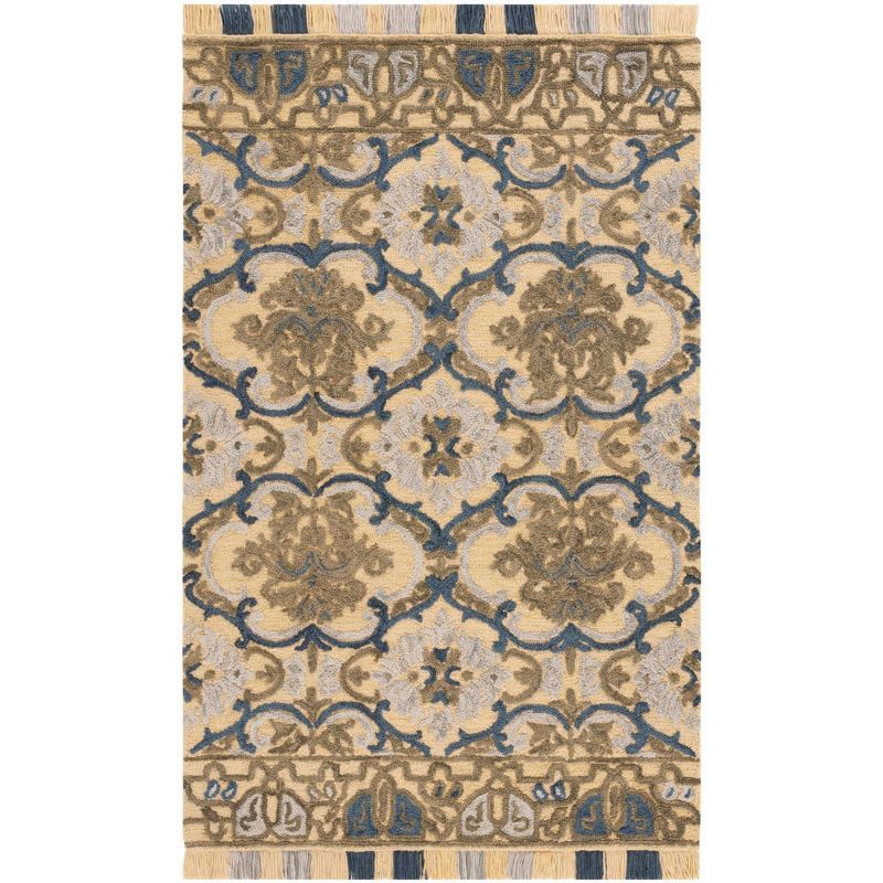 Handmade Tufted Blue and Gold Wool 4' x 6' Area Rug