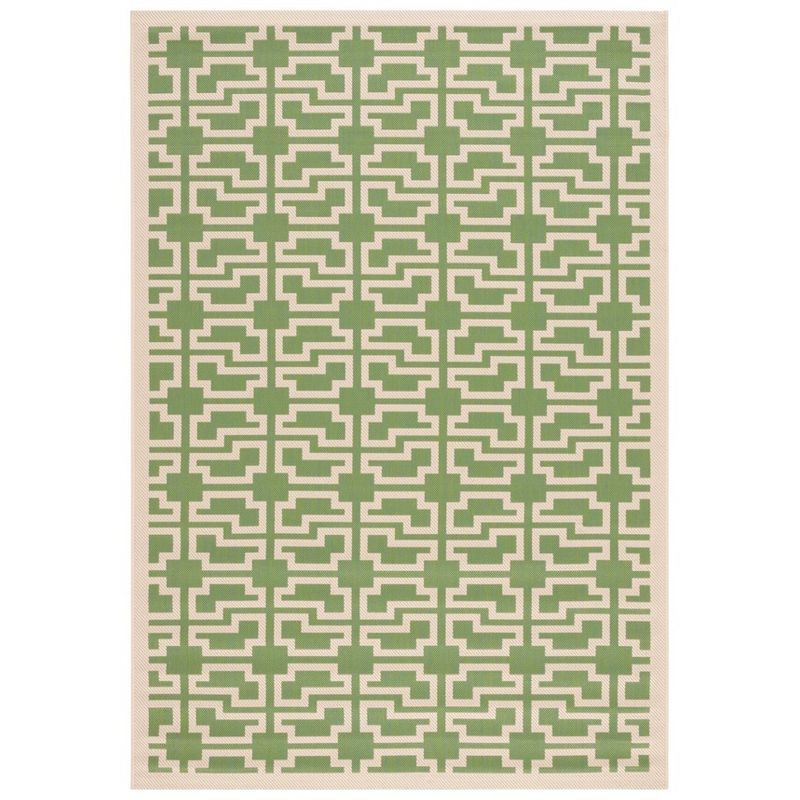 Green and Beige Geometric Rectangular Washable Area Rug